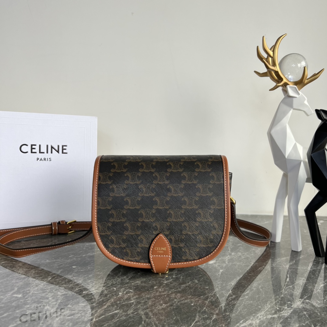 CELINE Medium Folco Bag in Triomphe Canvas