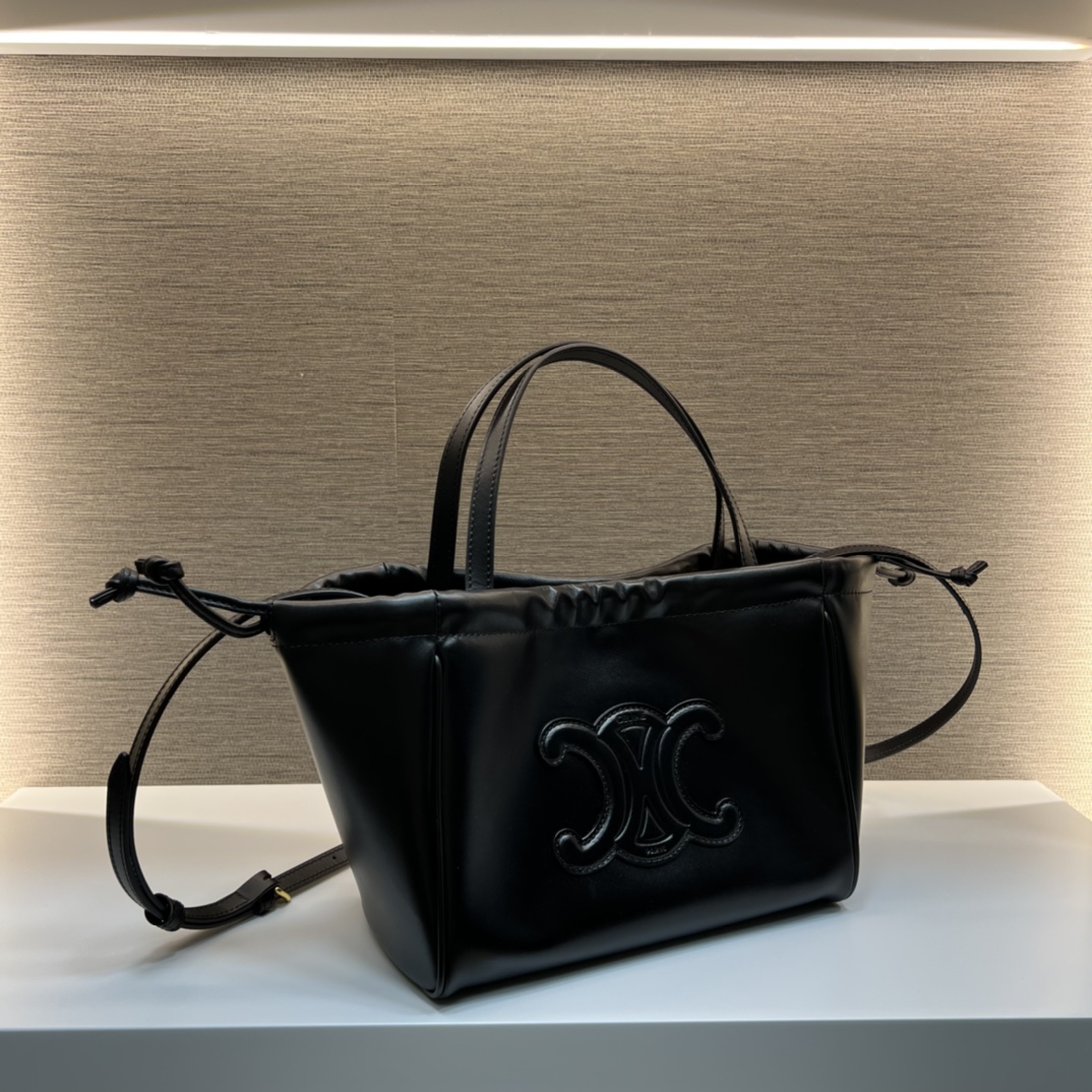 CELINE Small Cabas Drawstring Cuir Triomphe In Smooth Calfskin Black