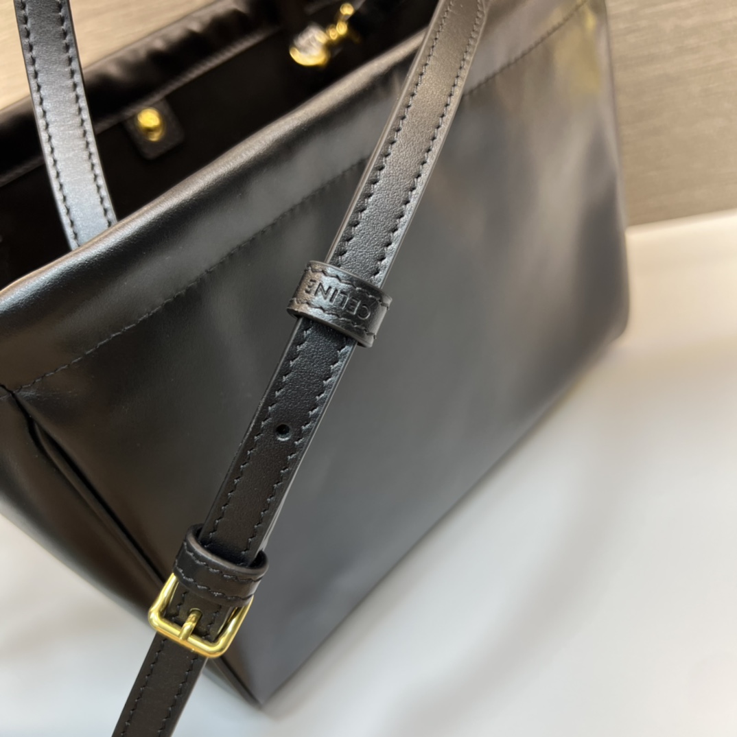 CELINE Small Cabas Drawstring Cuir Triomphe In Smooth Calfskin Black