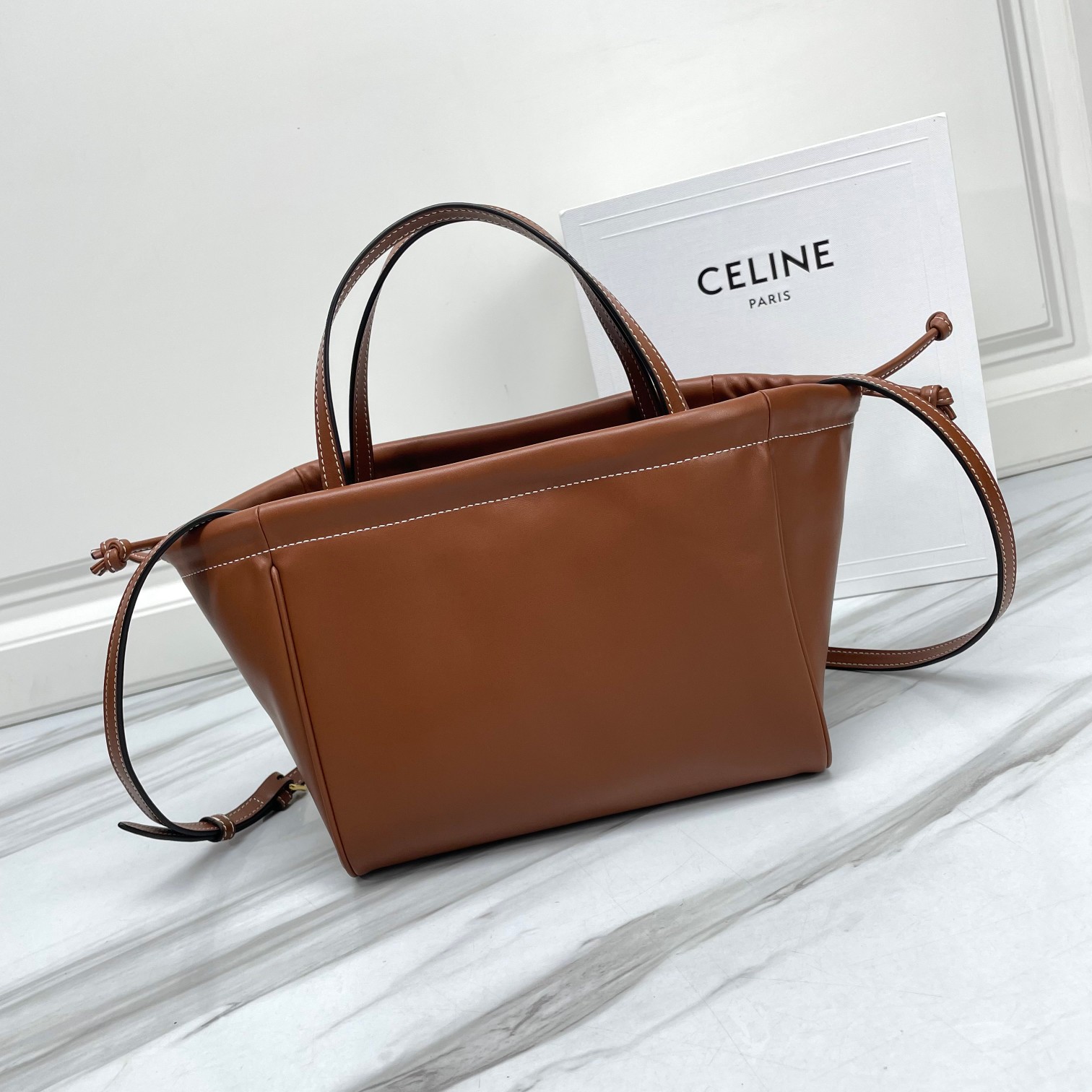 CELINE Small Cabas Drawstring Cuir Triomphe In Smooth Calfskin Tan