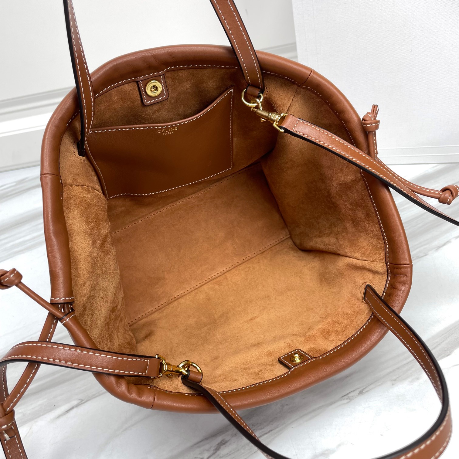 CELINE Small Cabas Drawstring Cuir Triomphe In Smooth Calfskin Tan