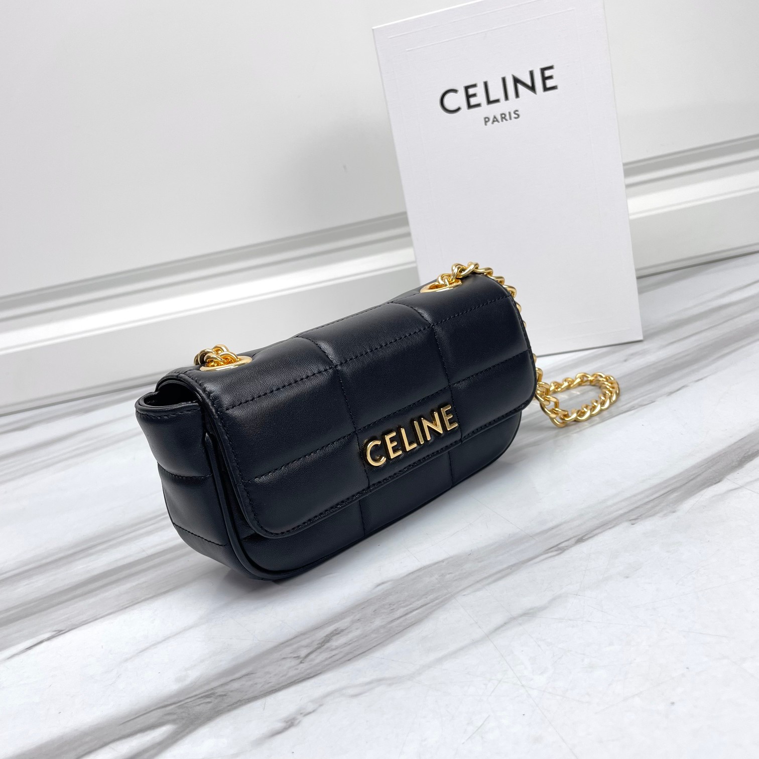 CELINE Shoulder Bag Metalasse Monochrome Celine In Quilted Gotaskin Black