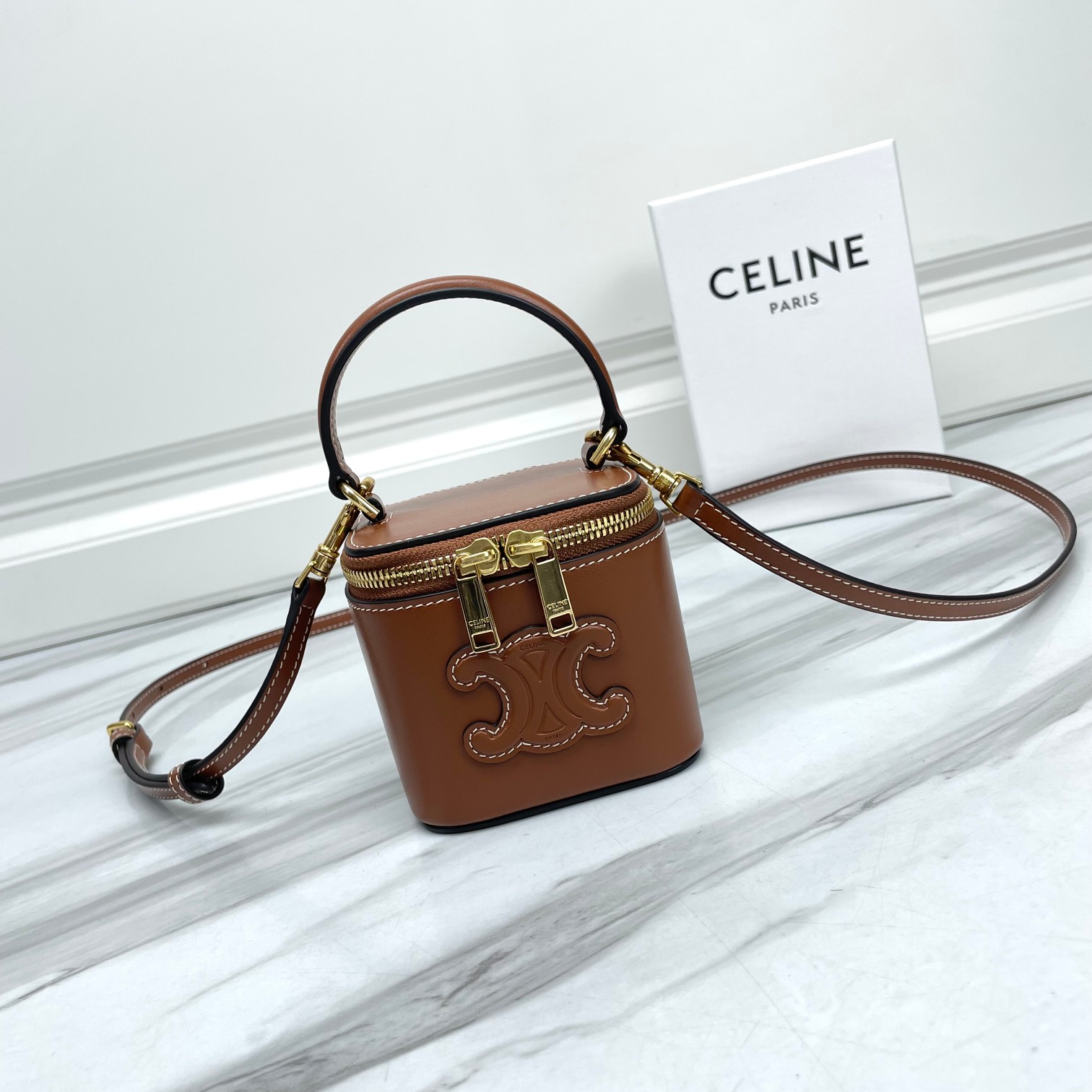 CELINE Mini Vanity Case Calfskin Tan