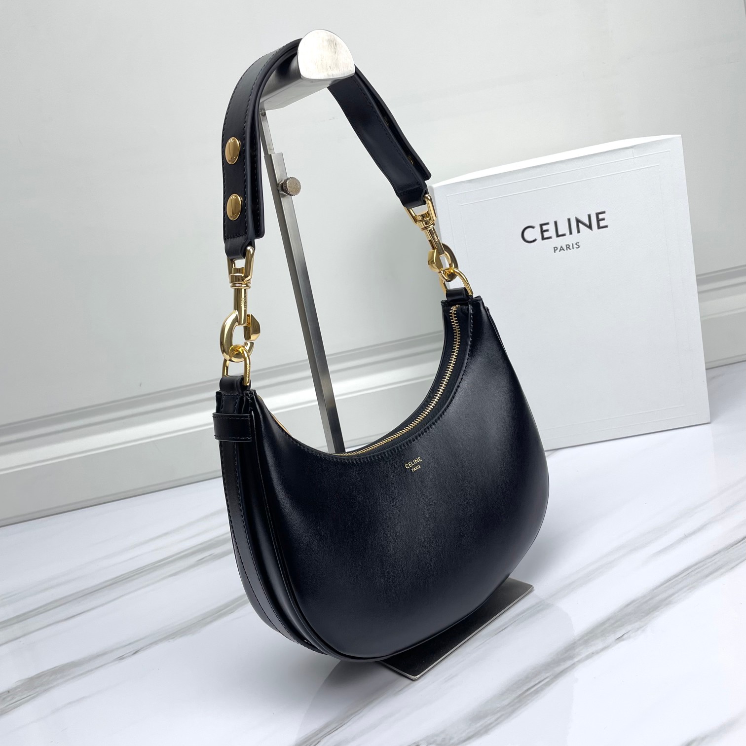 CELINE Medium AVA Triomphe Bag In Smooth Clafskin Black