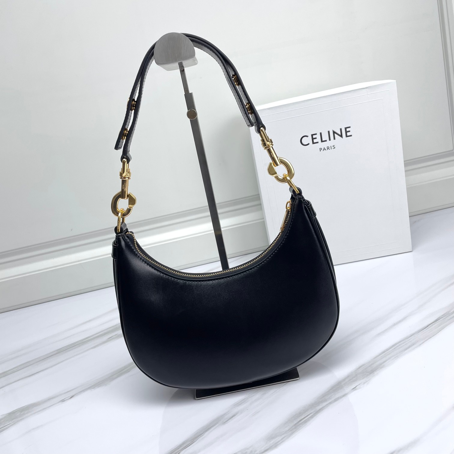 CELINE Medium AVA Triomphe Bag In Smooth Clafskin Black