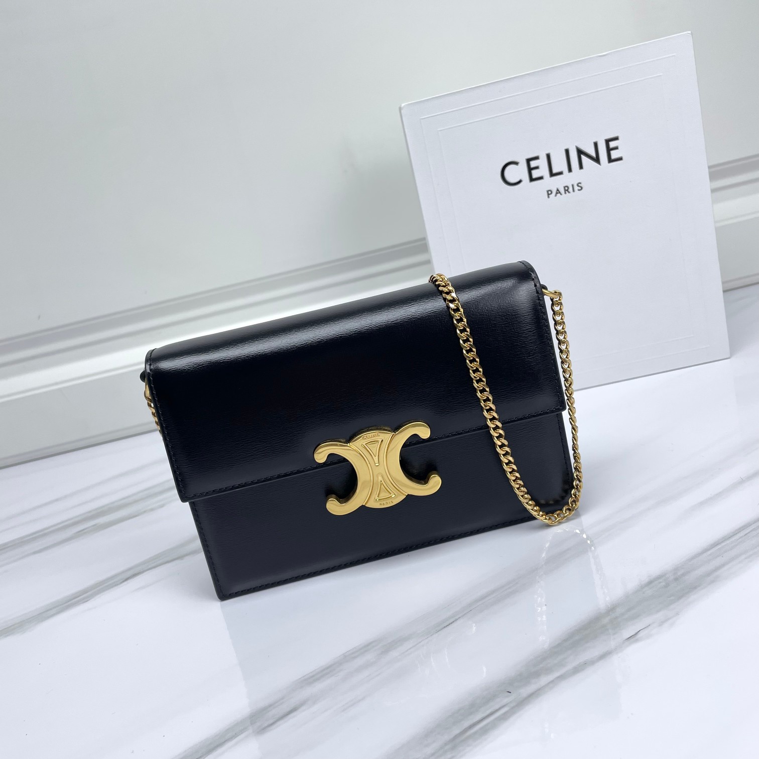 CELINE Clutch Soir In Shiny Calfskin Black