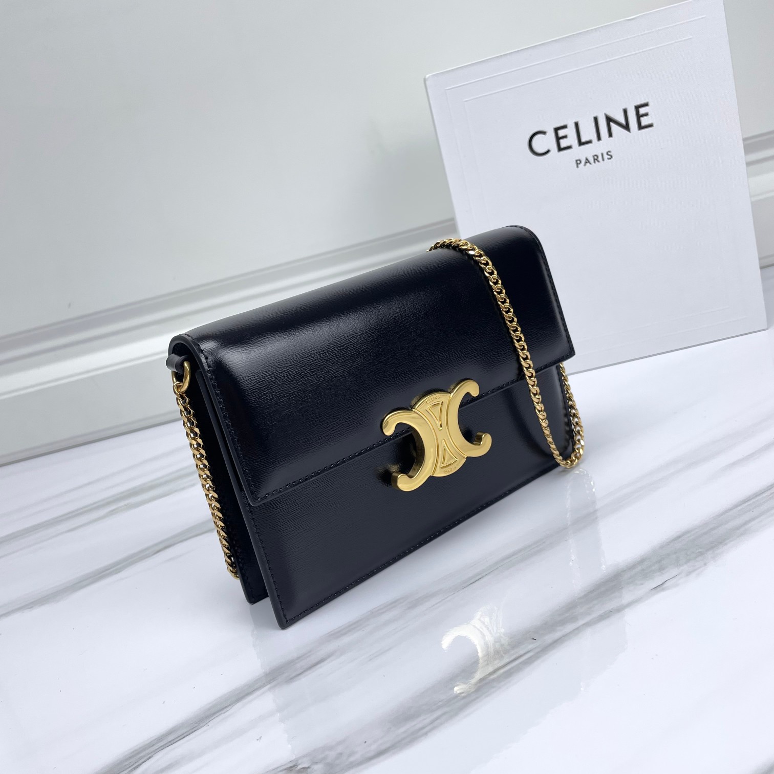 CELINE Clutch Soir In Shiny Calfskin Black