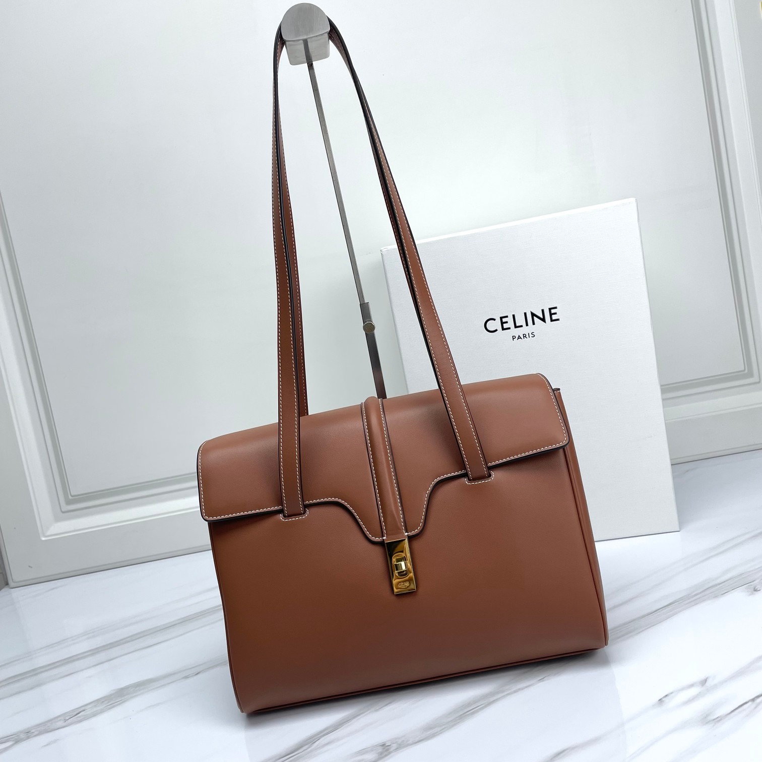 CELINE Medium Soft 16 In Smooth Calfskin Tan