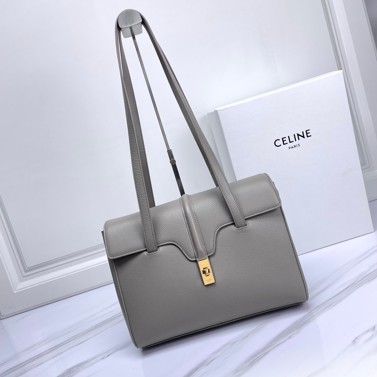 CELINE Medium Soft 16 In Smooth Calfskin Gray