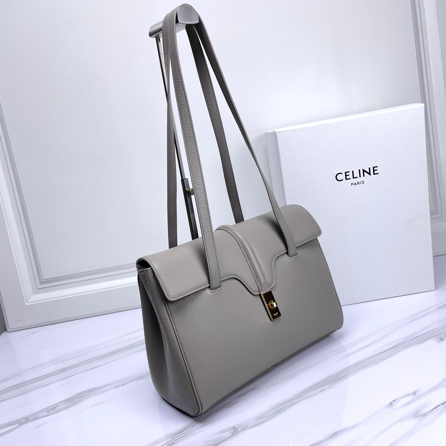 CELINE Medium Soft 16 In Smooth Calfskin Gray