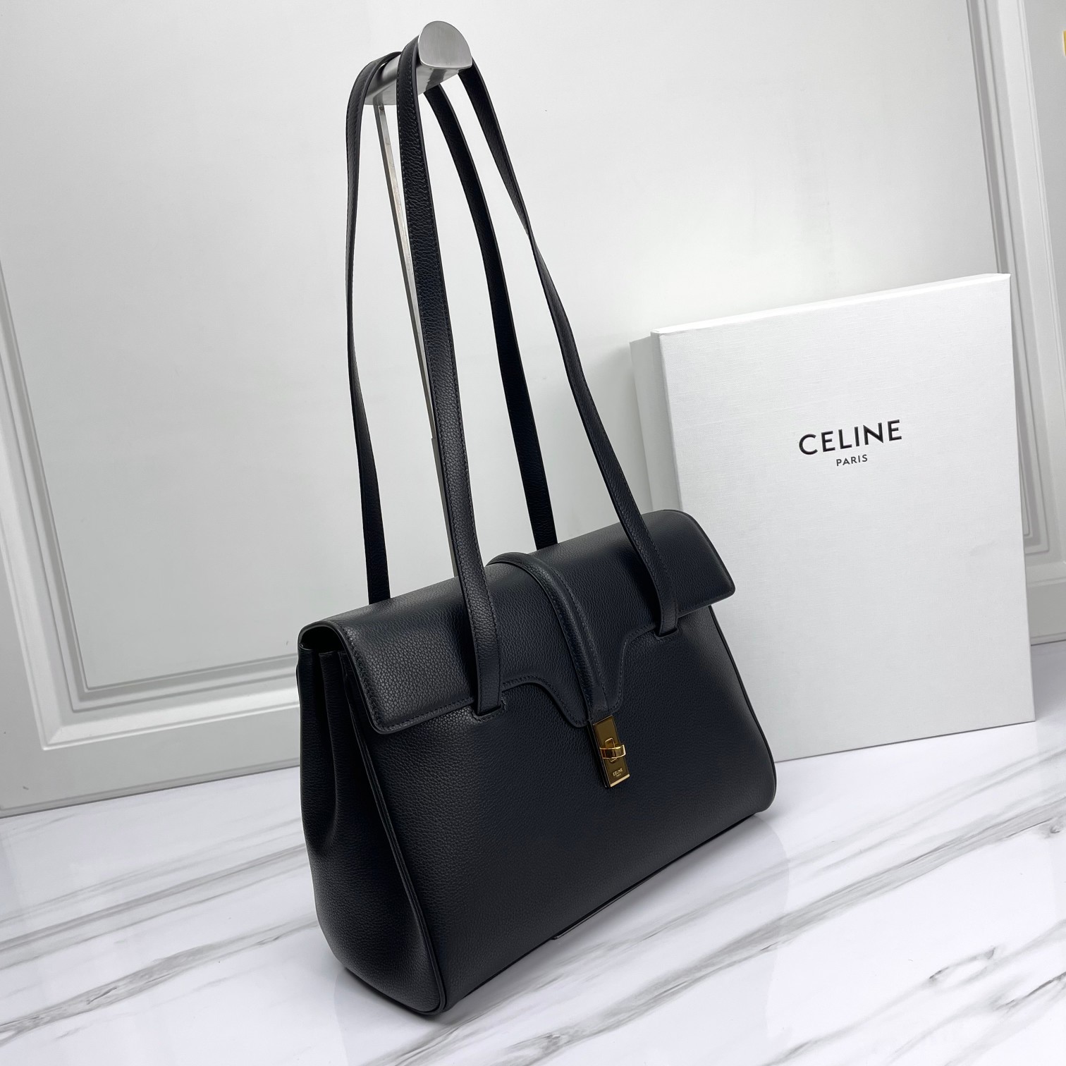 CELINE Medium Soft 16 In Smooth Calfskin Black