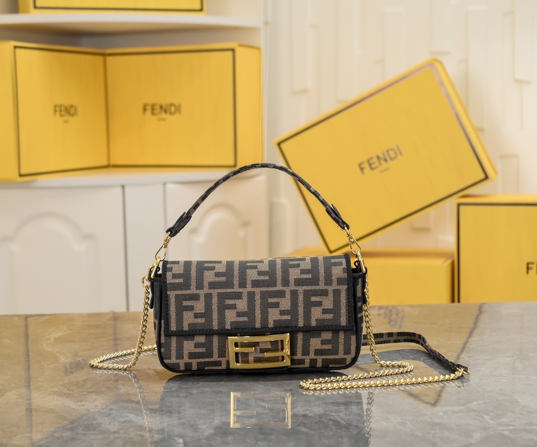 FENDI Baguette Mini Brown FF Jacquard Fabric