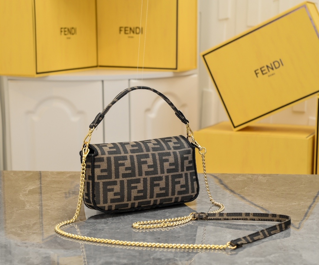 FENDI Baguette Mini Brown FF Jacquard Fabric