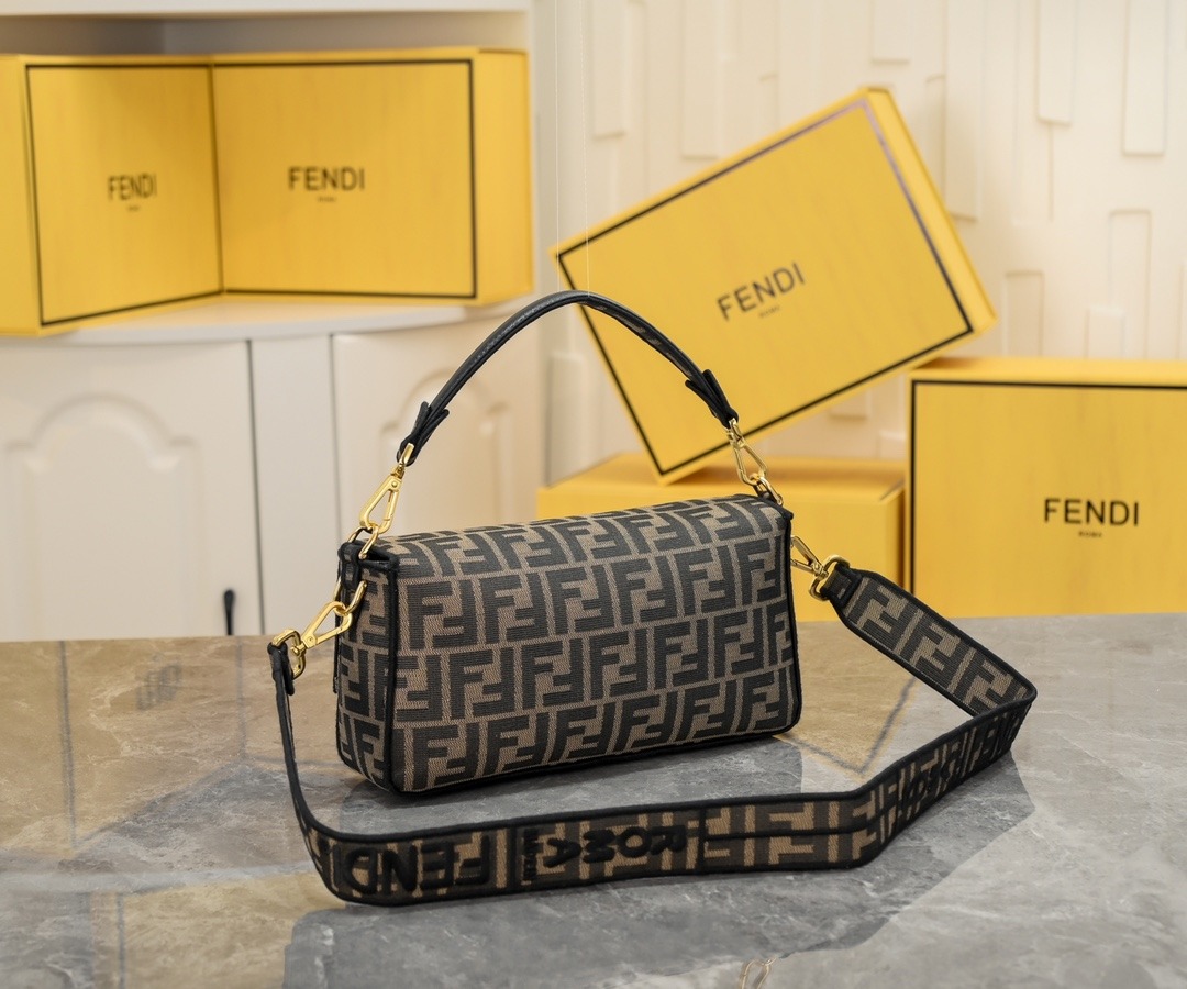 FENDI Baguette Meduim Brown FF Jacquard Fabric