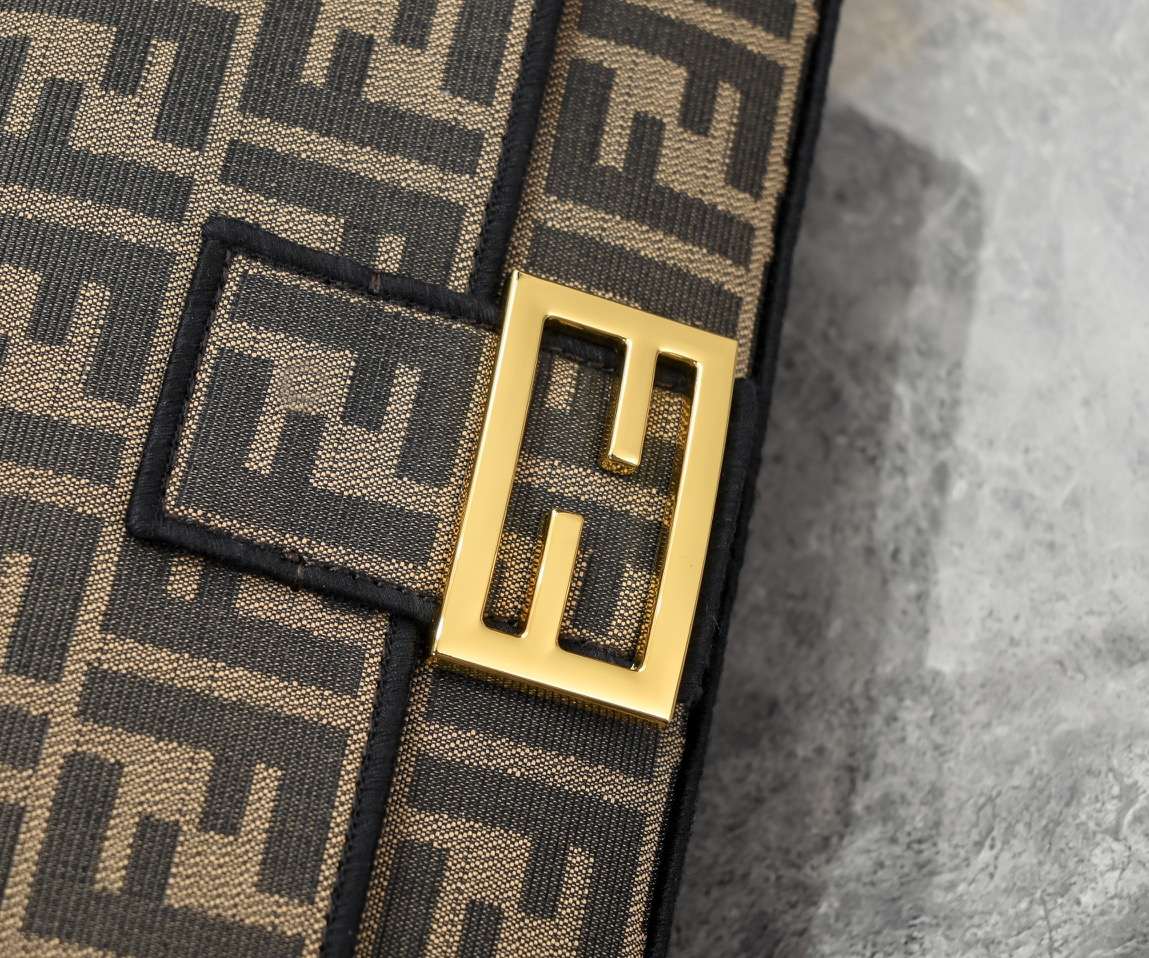 FENDI Baguette Meduim Brown FF Jacquard Fabric