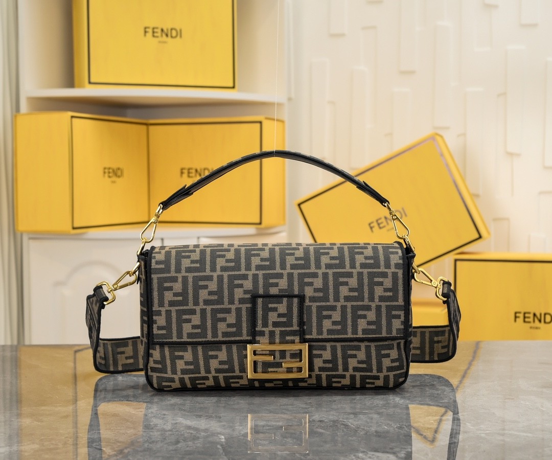 FENDI Baguette Mini Brown FF Jacquard Fabric