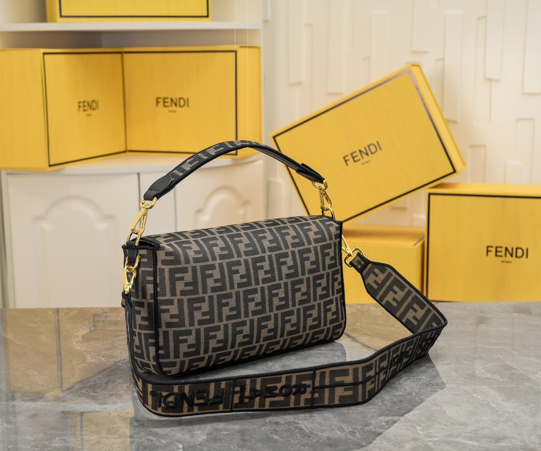 FENDI Baguette Mini Brown FF Jacquard Fabric