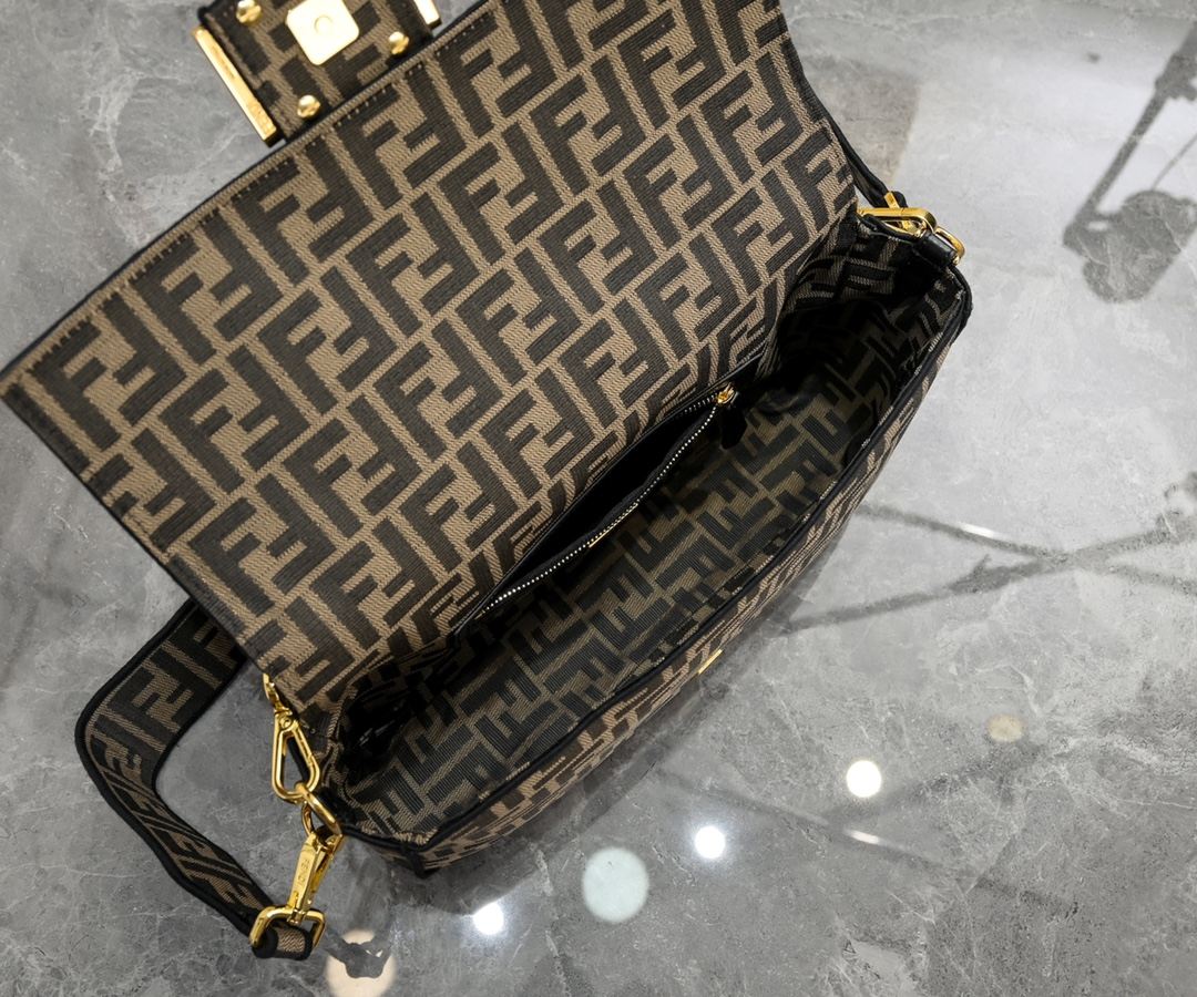 FENDI Baguette Mini Brown FF Jacquard Fabric