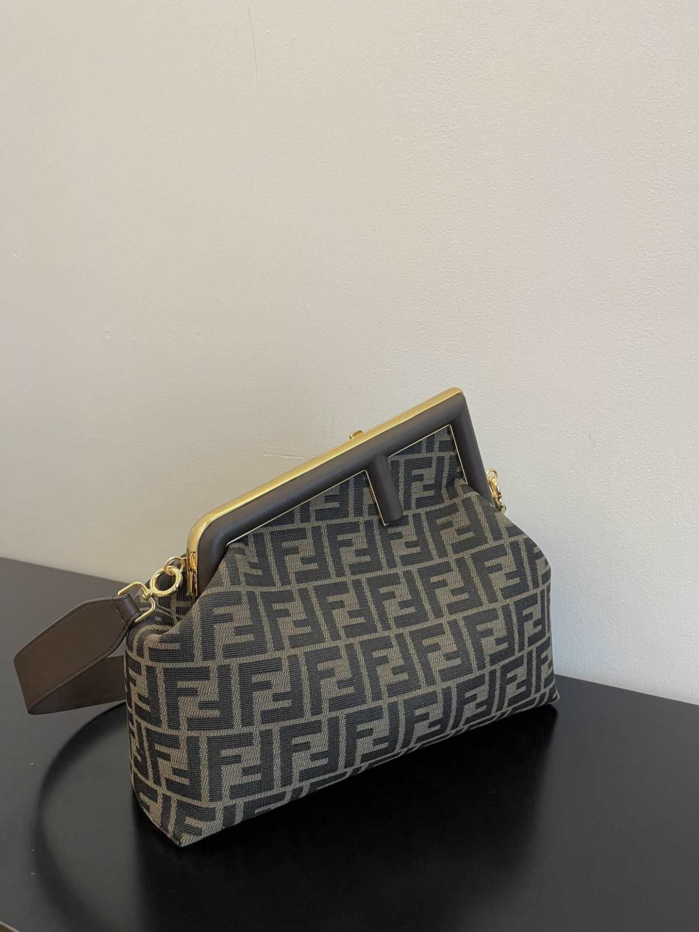 FENDI First Medium Brown FF Jacquard Fabric