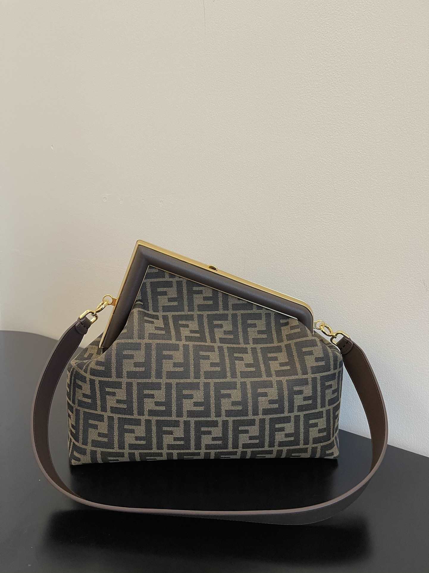 FENDI First Medium Brown FF Jacquard Fabric