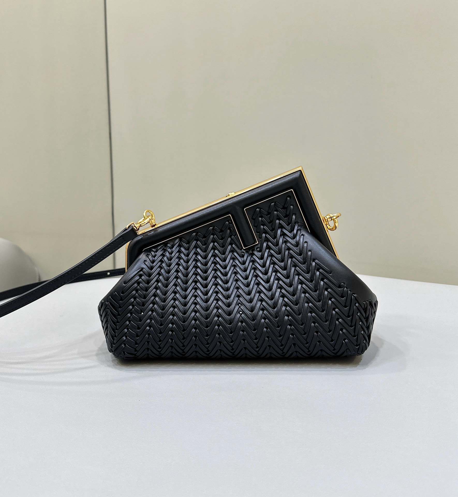 FENDI First Small Black Woven Leather