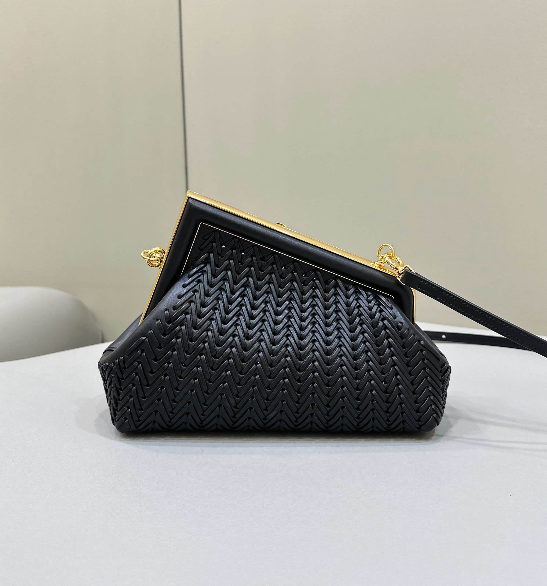 FENDI First Small Black Woven Leather