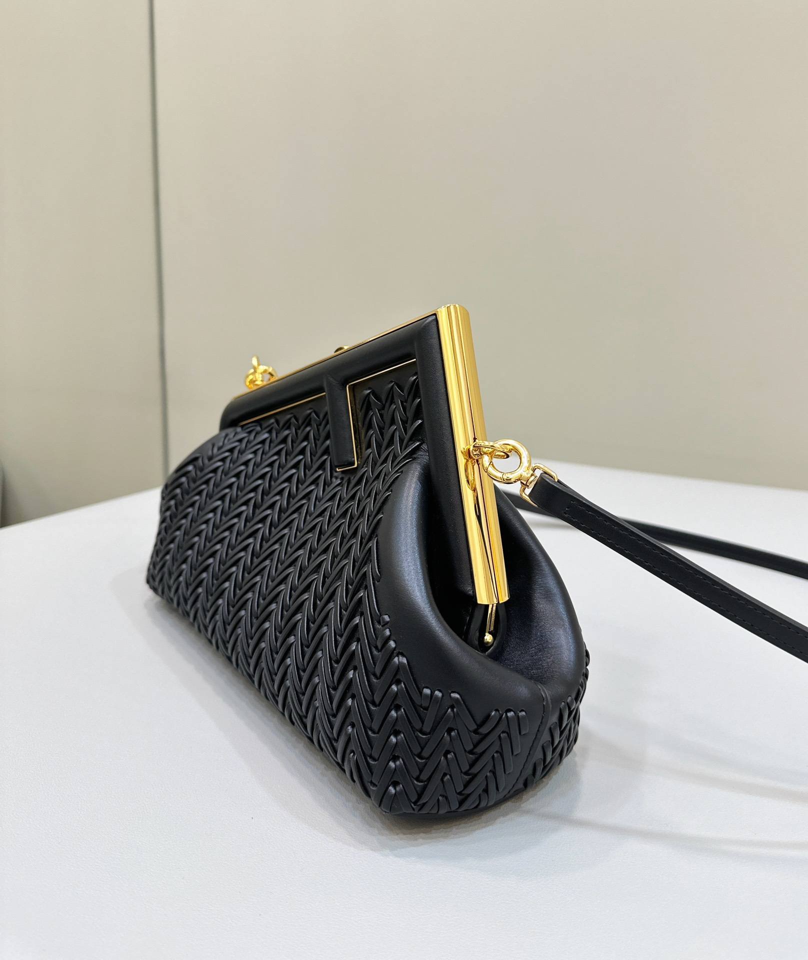 FENDI First Small Black Woven Leather