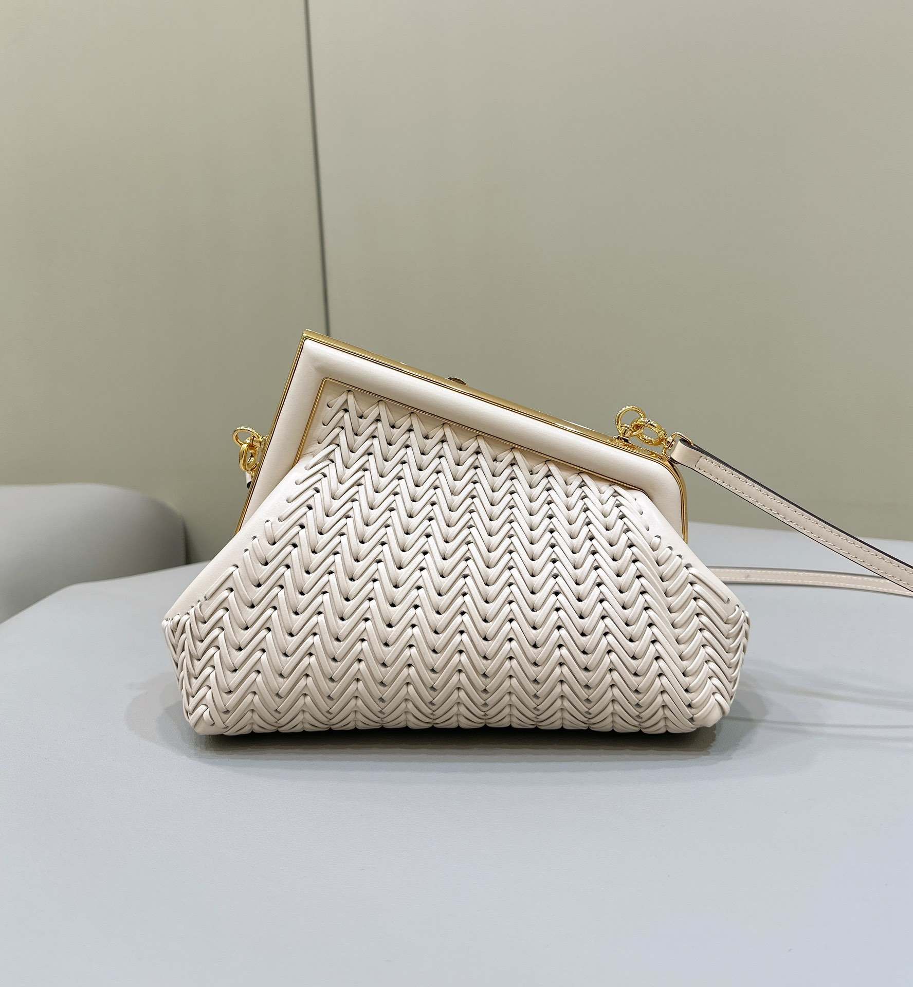 FENDI First Small White Woven Leather