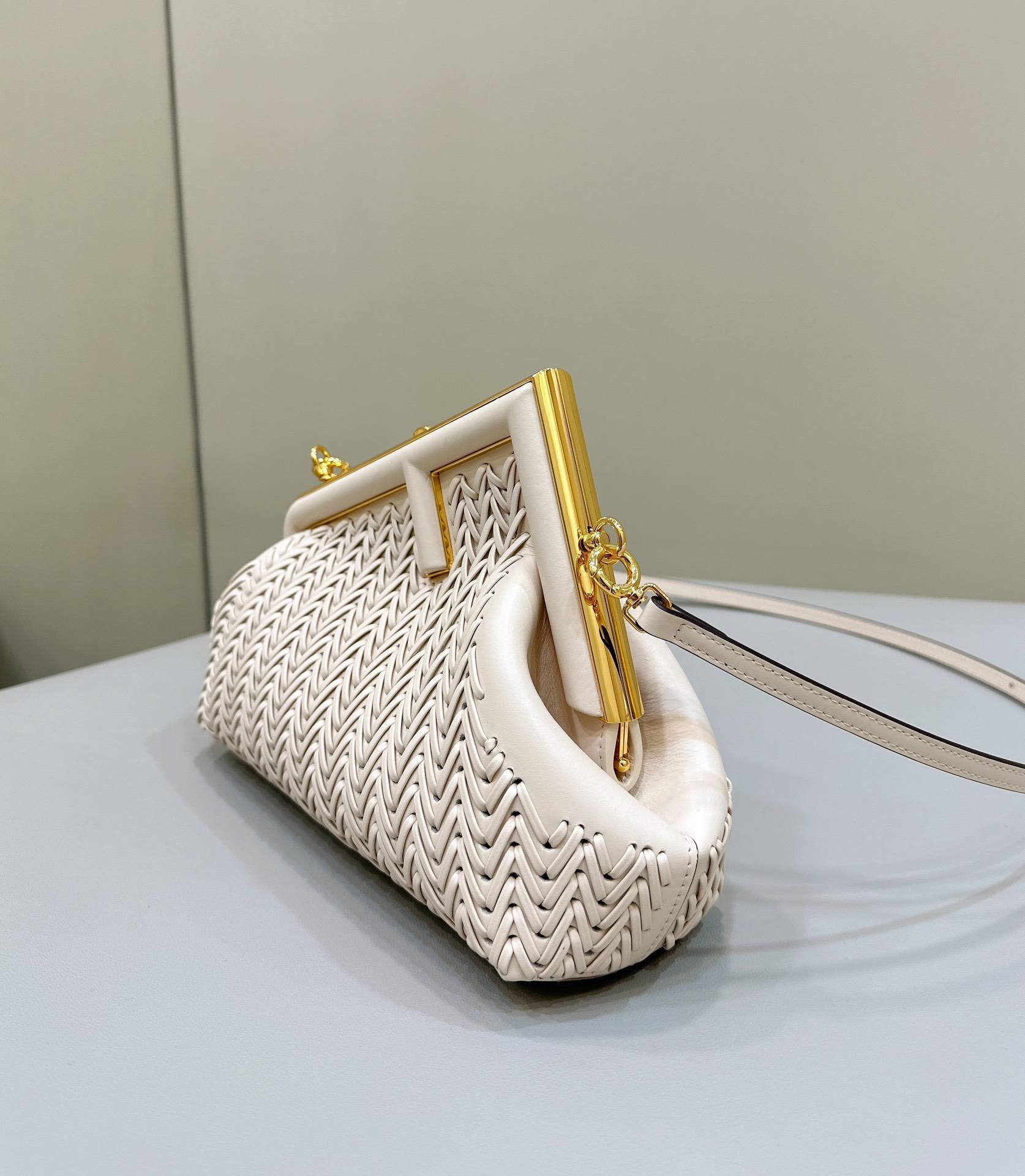 FENDI First Small White Woven Leather