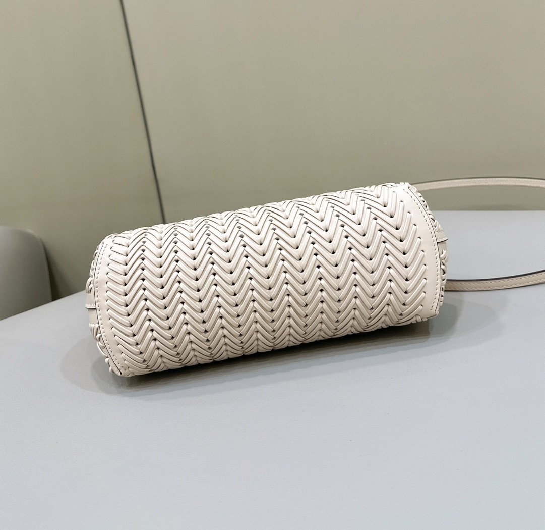 FENDI First Small White Woven Leather