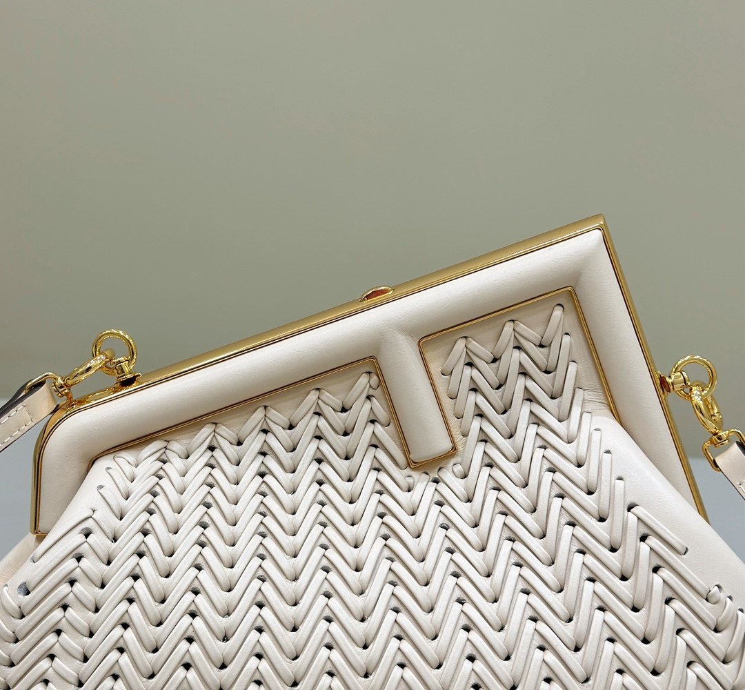 FENDI First Small White Woven Leather