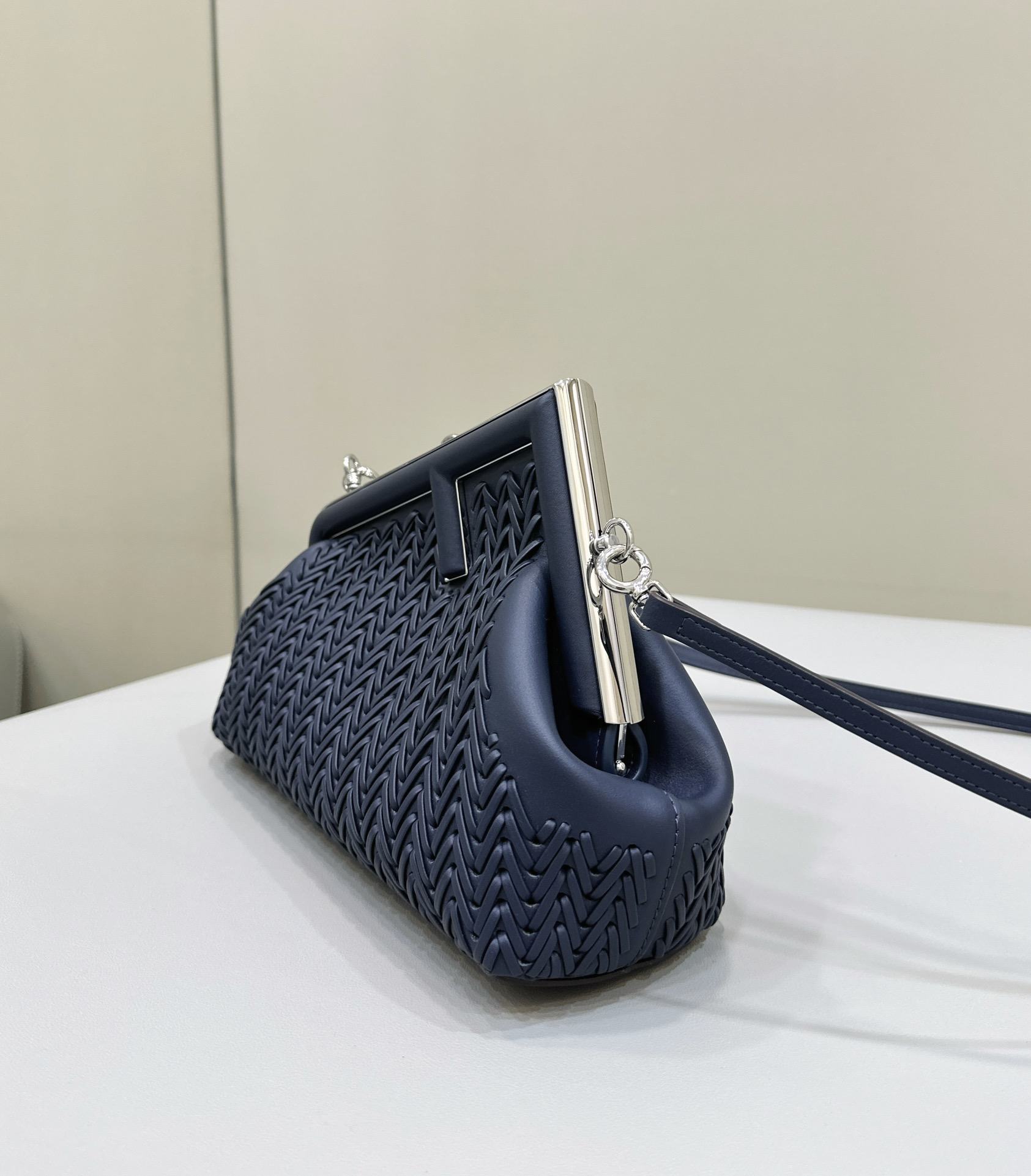 FENDI First Small Midnight Blue Woven Leather