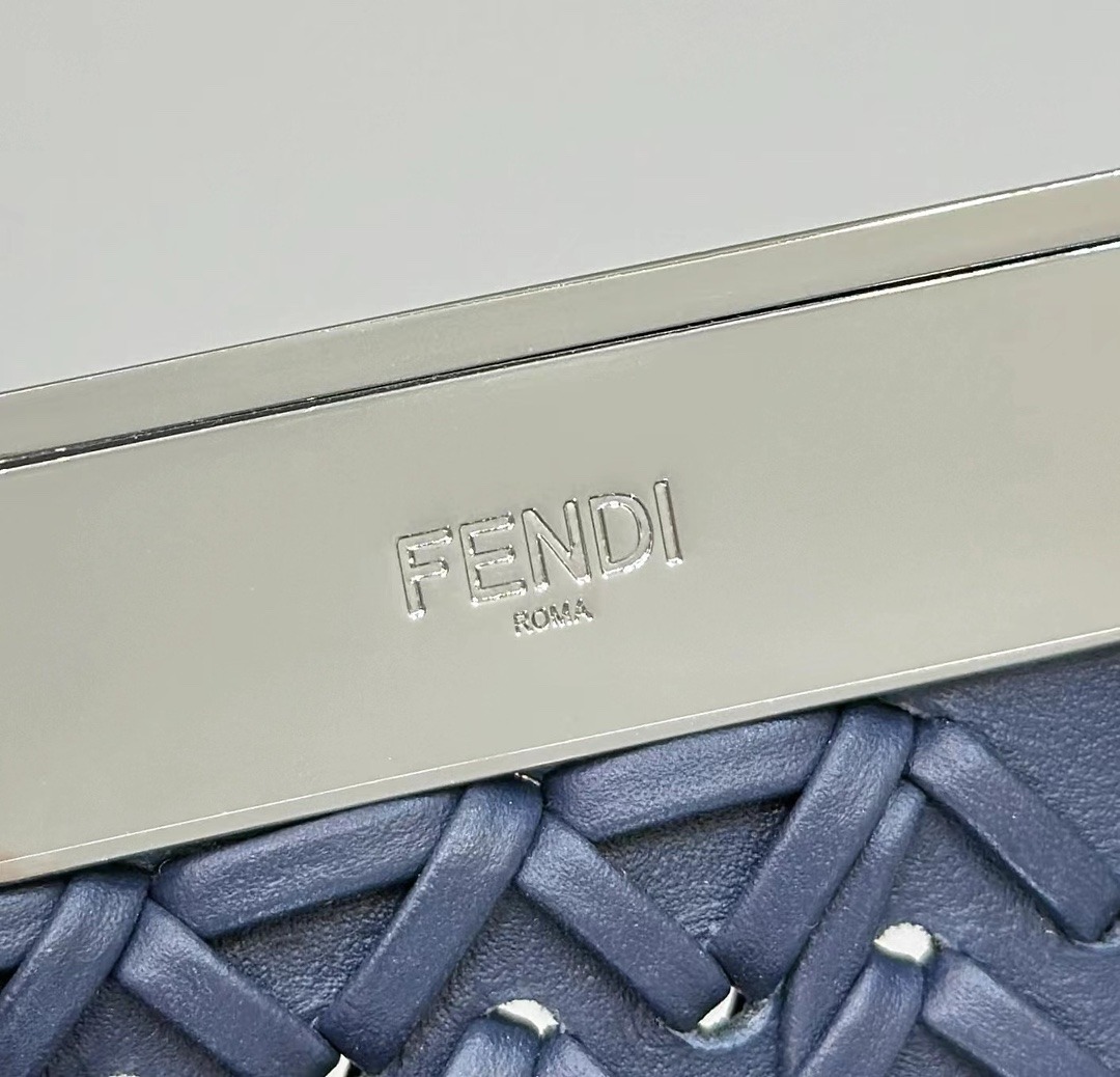 FENDI First Small Midnight Blue Woven Leather