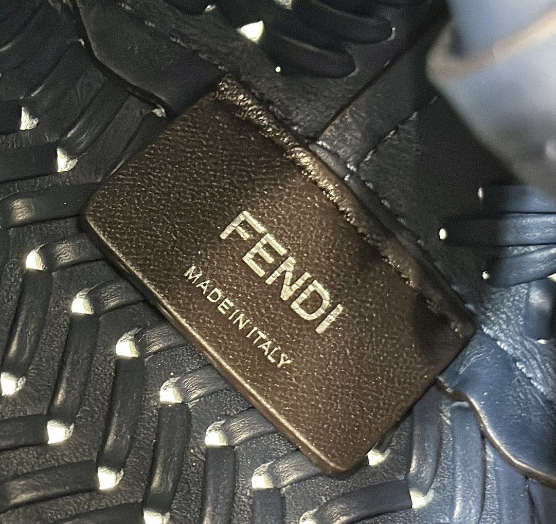 FENDI First Small Midnight Blue Woven Leather