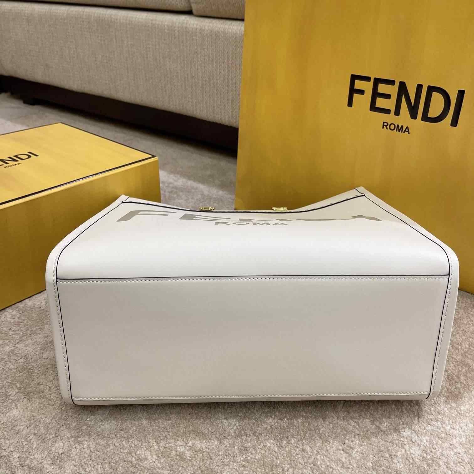 FENDI Sunshine Medium White Leather Shopper