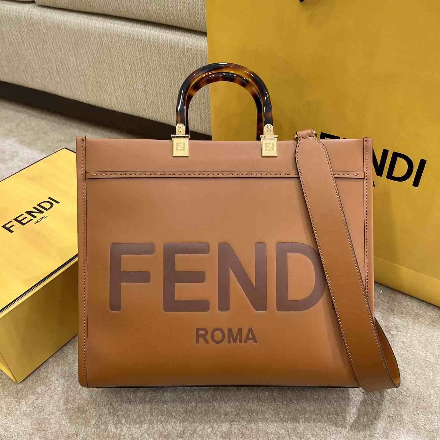 FENDI Sunshine Medium Brown Leather Shopper