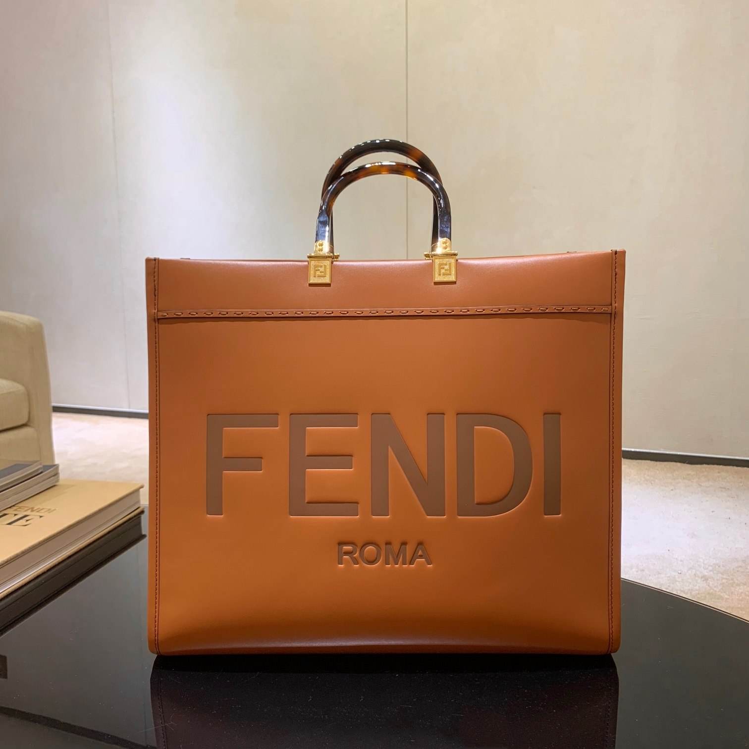 FENDI Sunshine Large Brown Leather Shopper