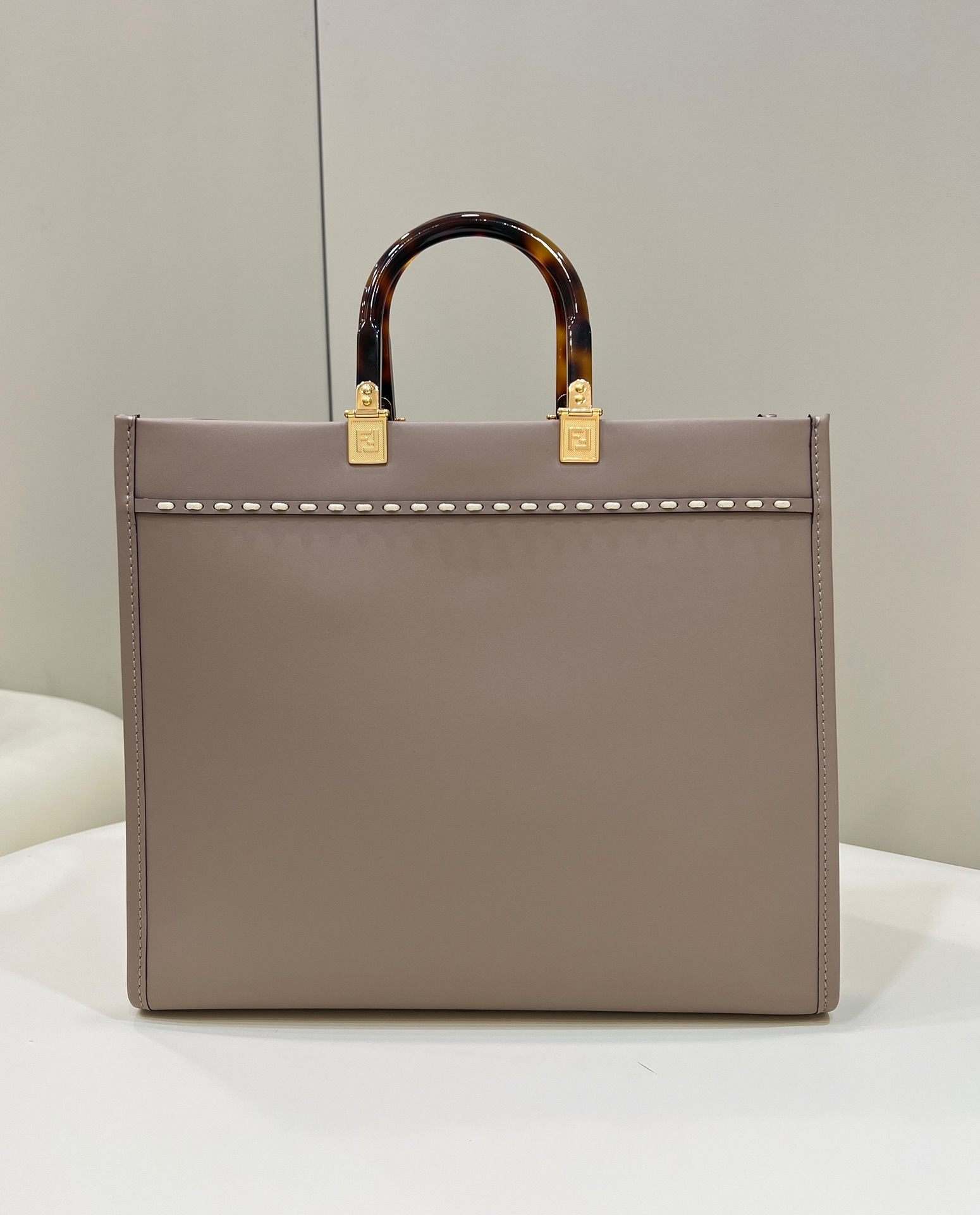 FENDI Sunshine Medium Dove Gray Leather And Elaphe Shopper