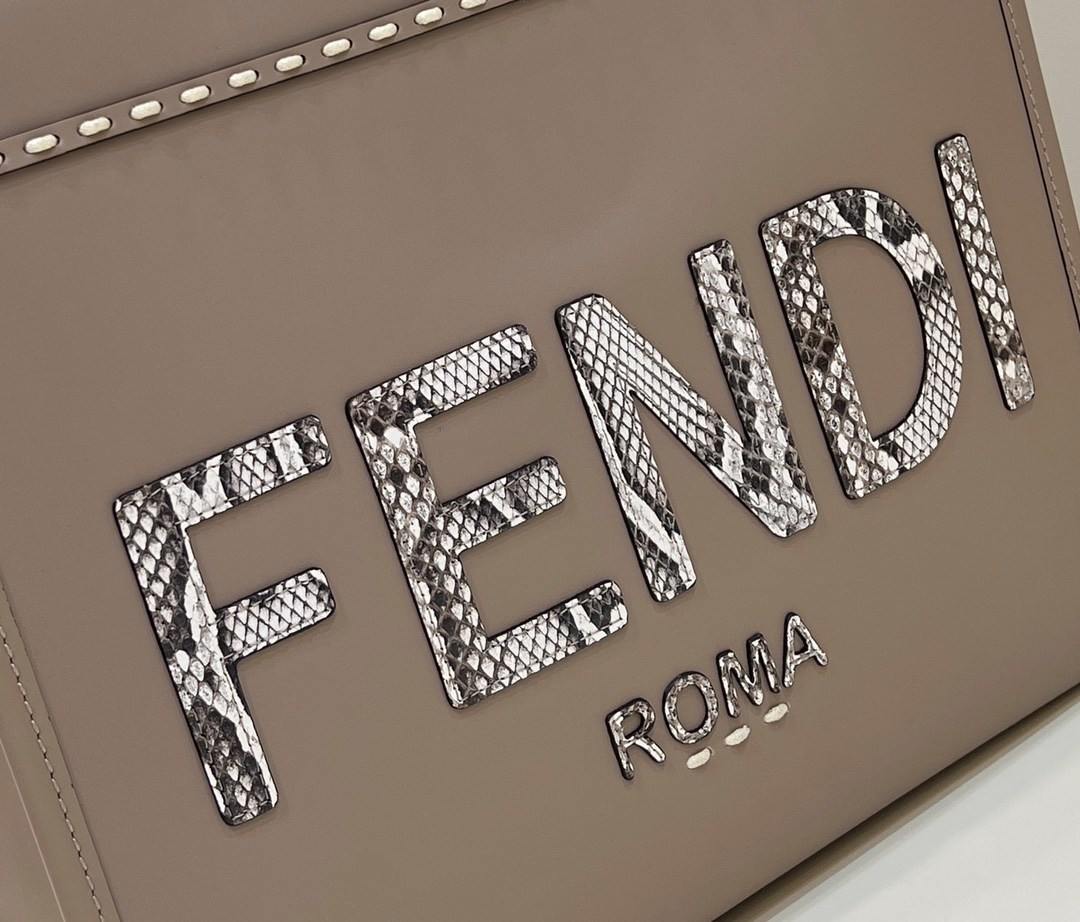 FENDI Sunshine Medium Dove Gray Leather And Elaphe Shopper