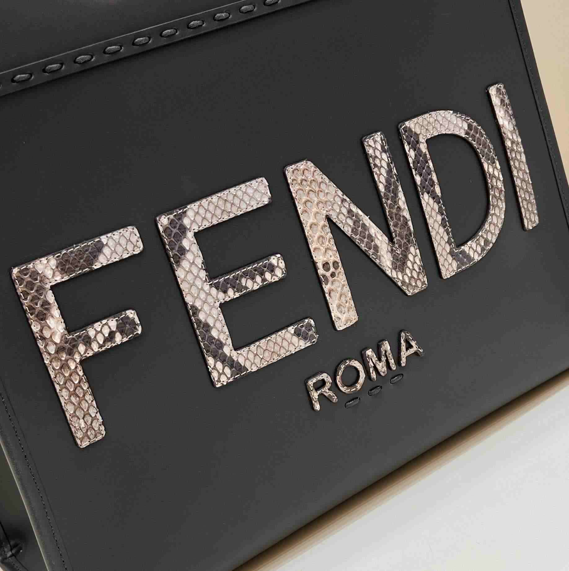 FENDI Sunshine Medium Black Leather And Elaphe Shopper