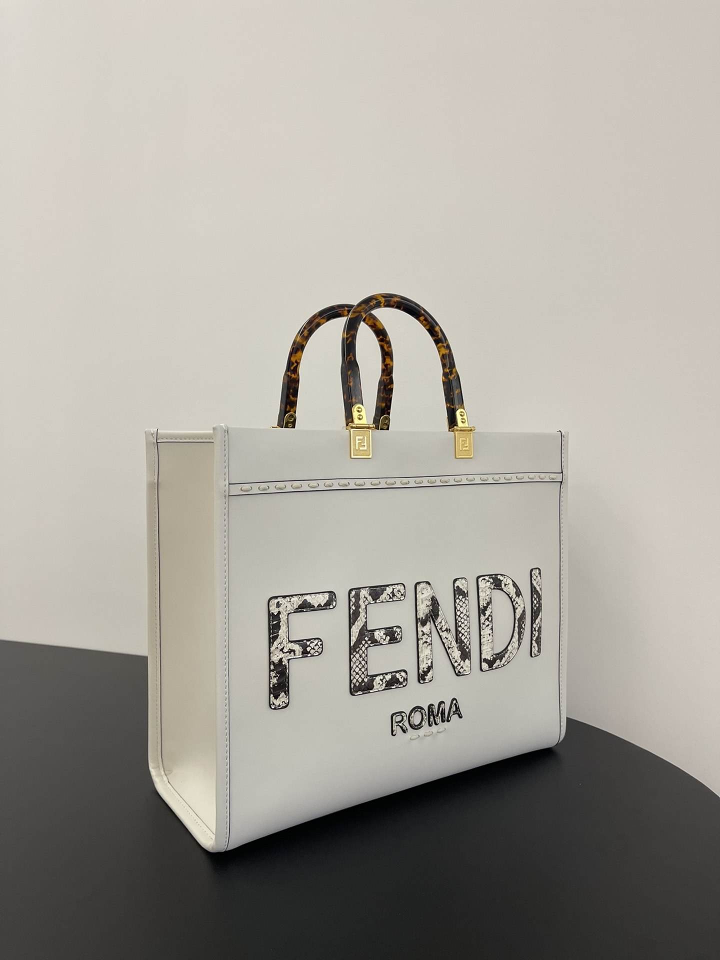 FENDI Sunshine Medium White Leather And Elaphe Shopper