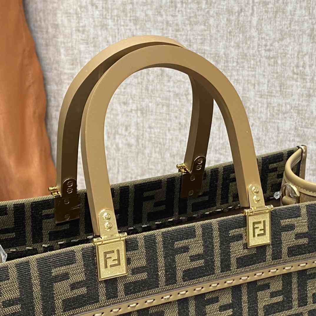 FENDI Sunshine Medium Brown FF Jacquard Fabric Shopper