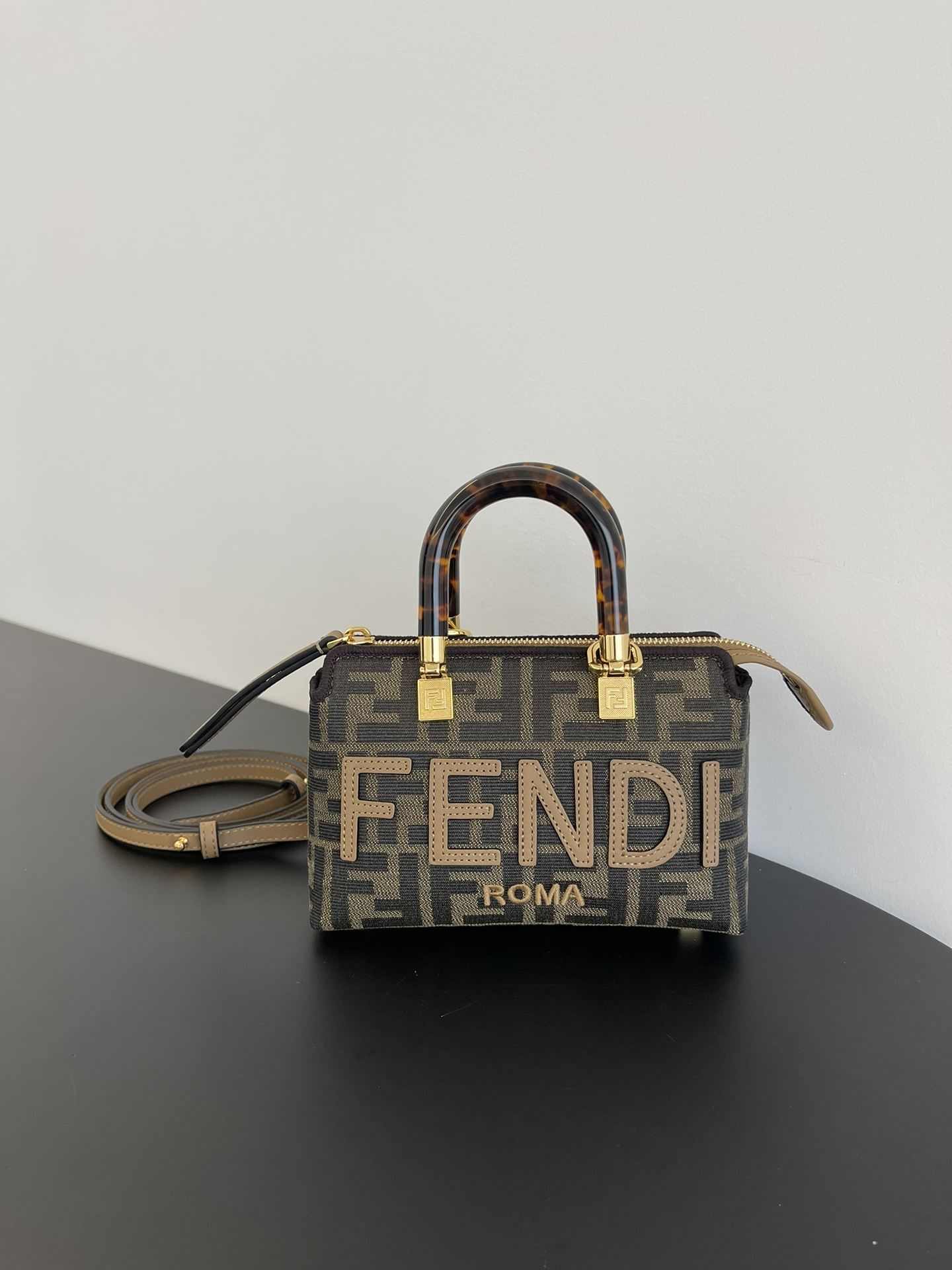 FENDI By The Way Mini Brown FF Fabric Boston