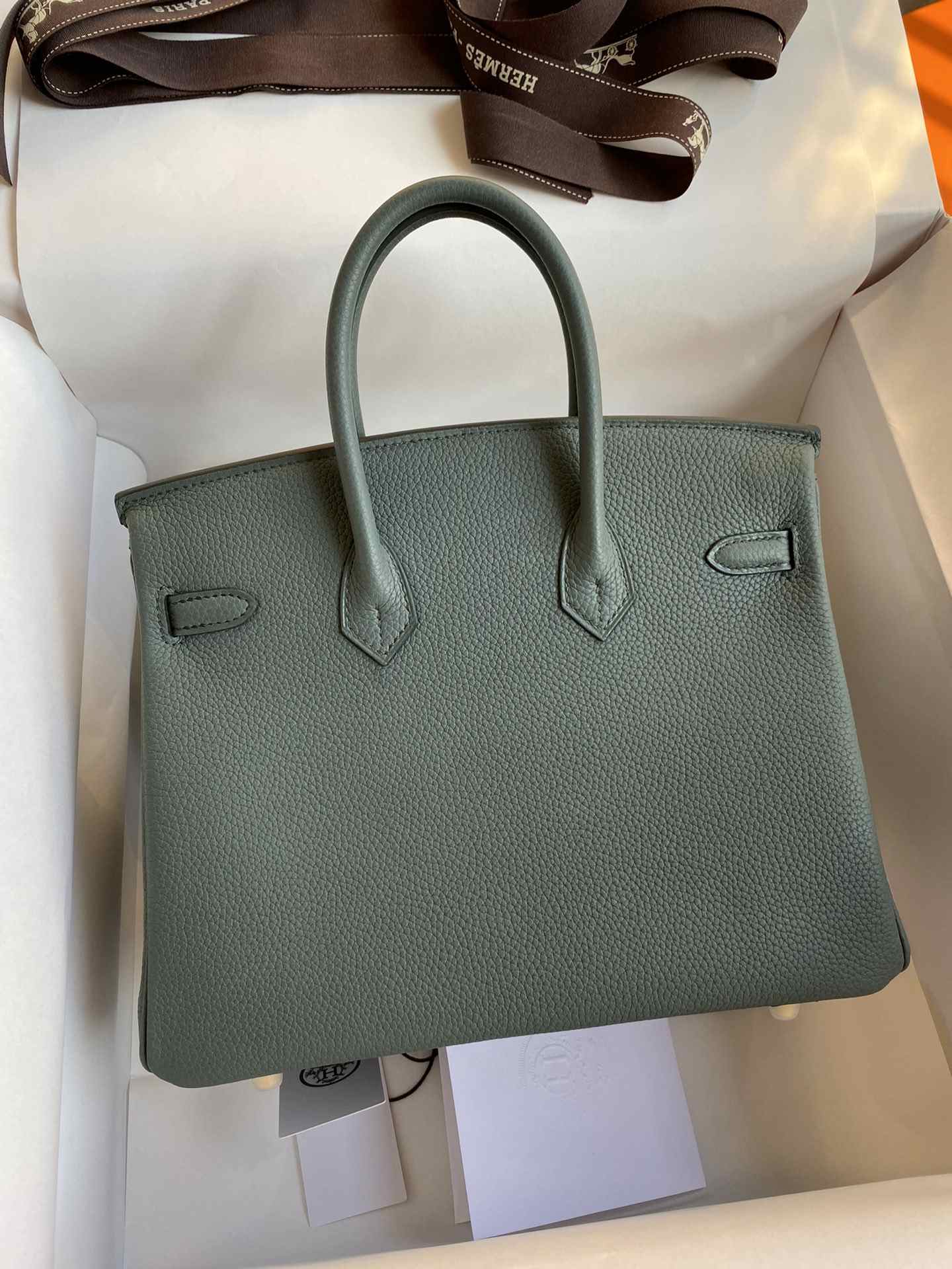 HERMES Birkin 25 Vert amande Togo Gold-tone Hardware