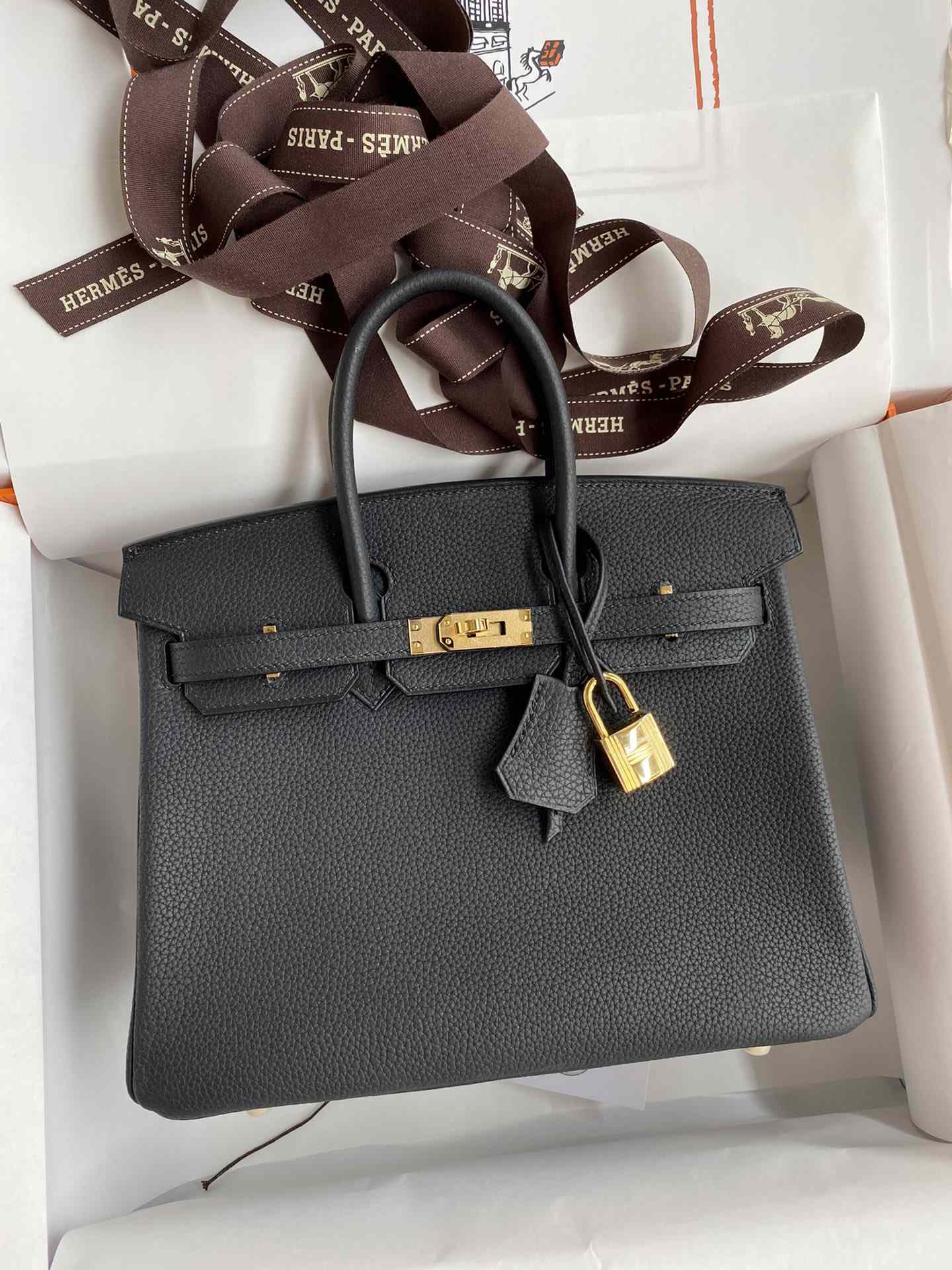 HERMES Birkin 25 Noir Togo Gold-tone Hardware