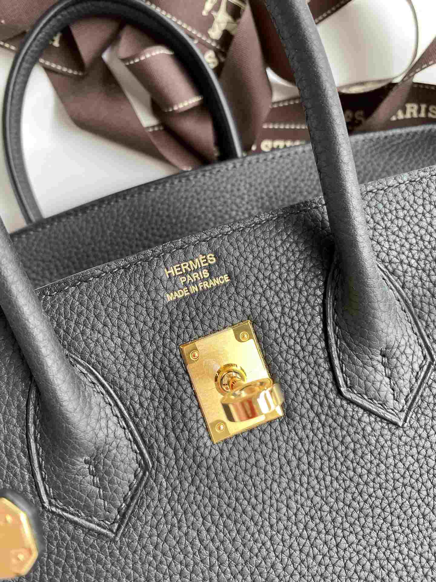 HERMES Birkin 25 Noir Togo Gold-tone Hardware