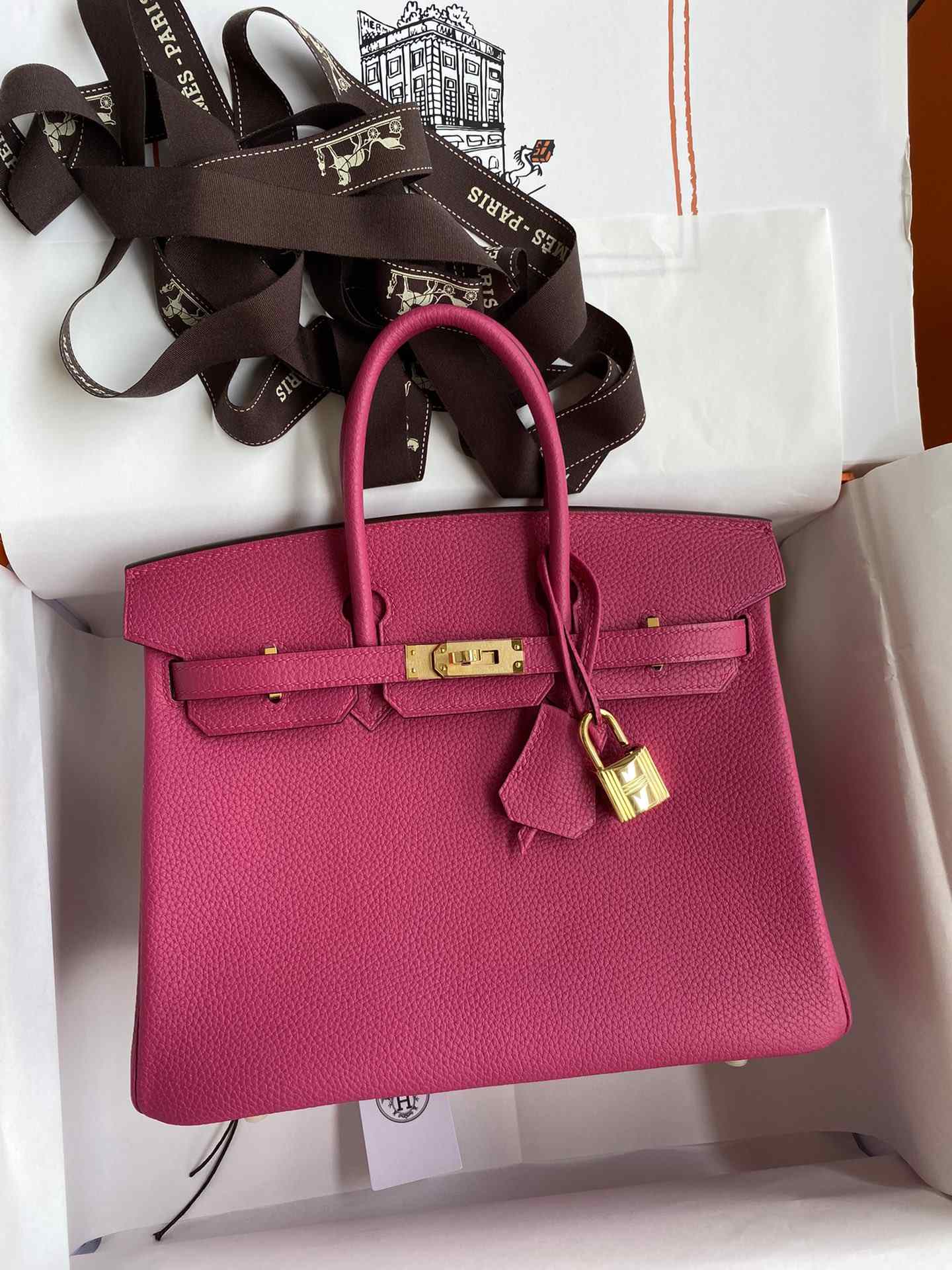 HERMES Birkin 25 Fuschia Togo Gold-tone Hardware