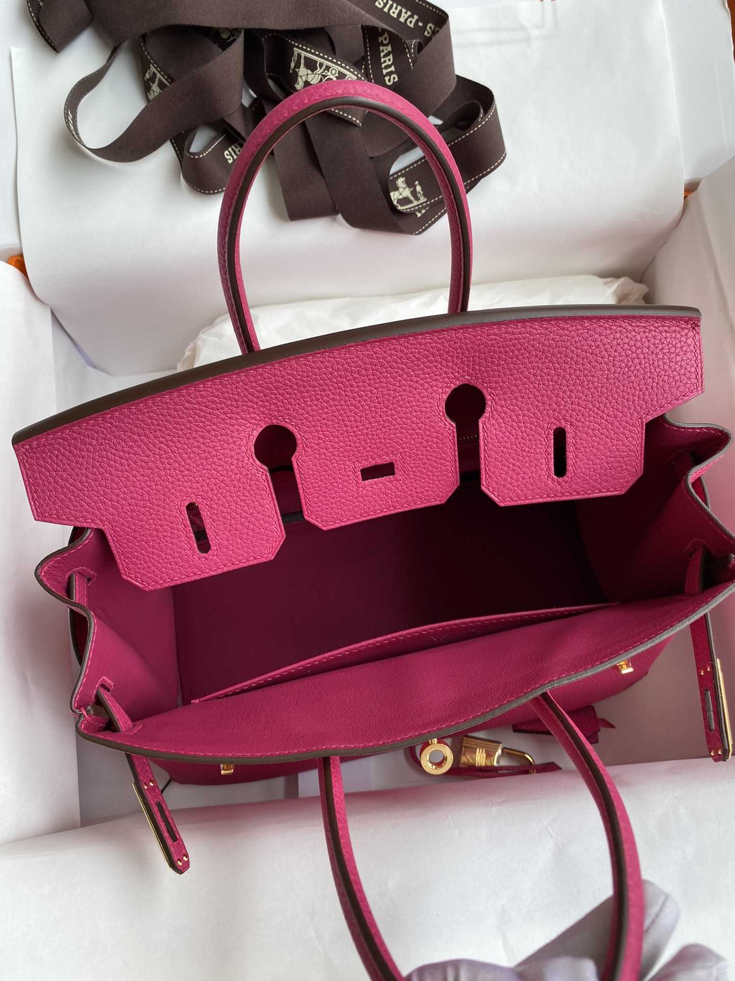 HERMES Birkin 25 Fuschia Togo Gold-tone Hardware