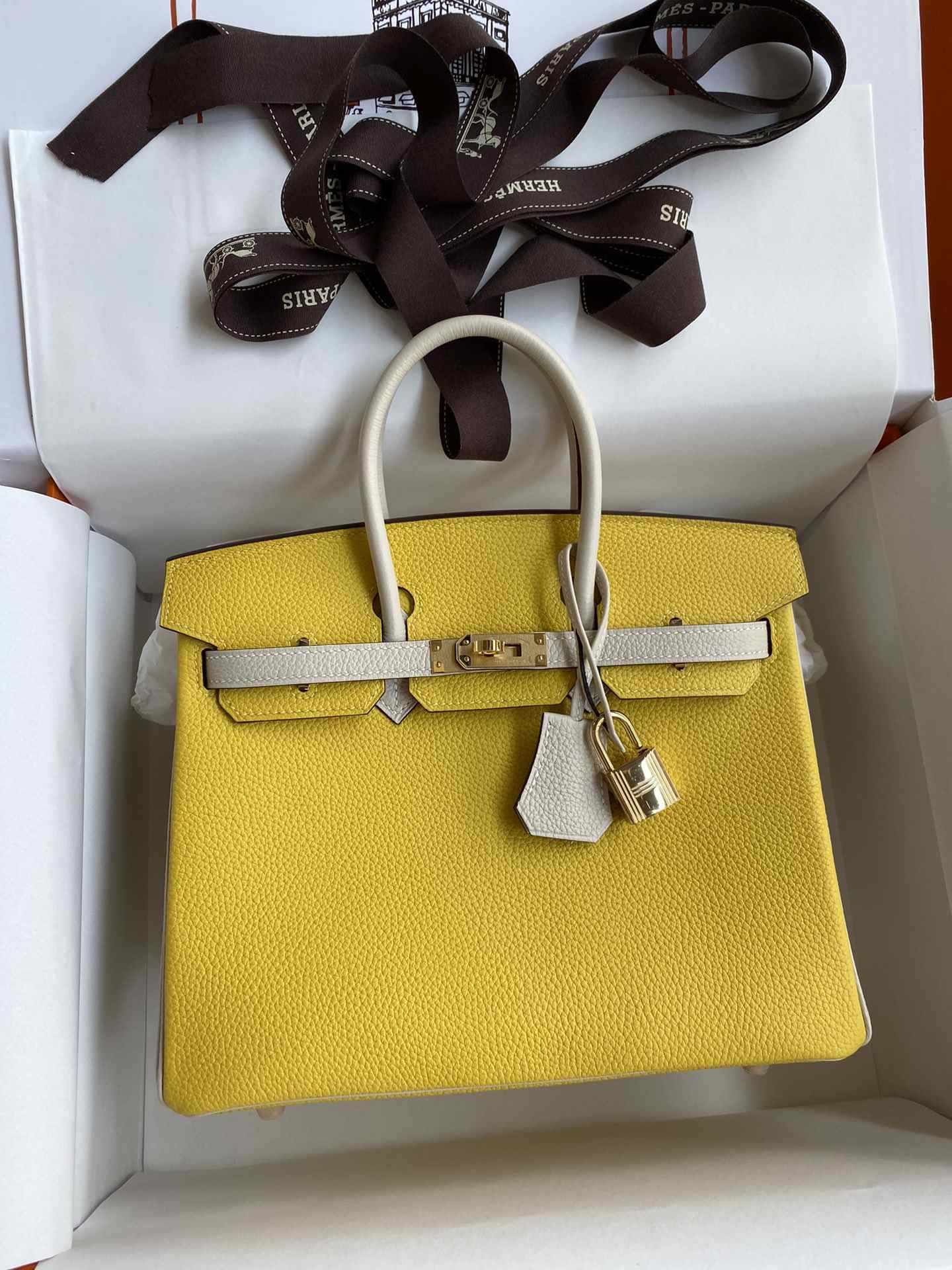 HERMES Birkin 25 Jaune De Naples&Craie Togo Gold-tone Hardware