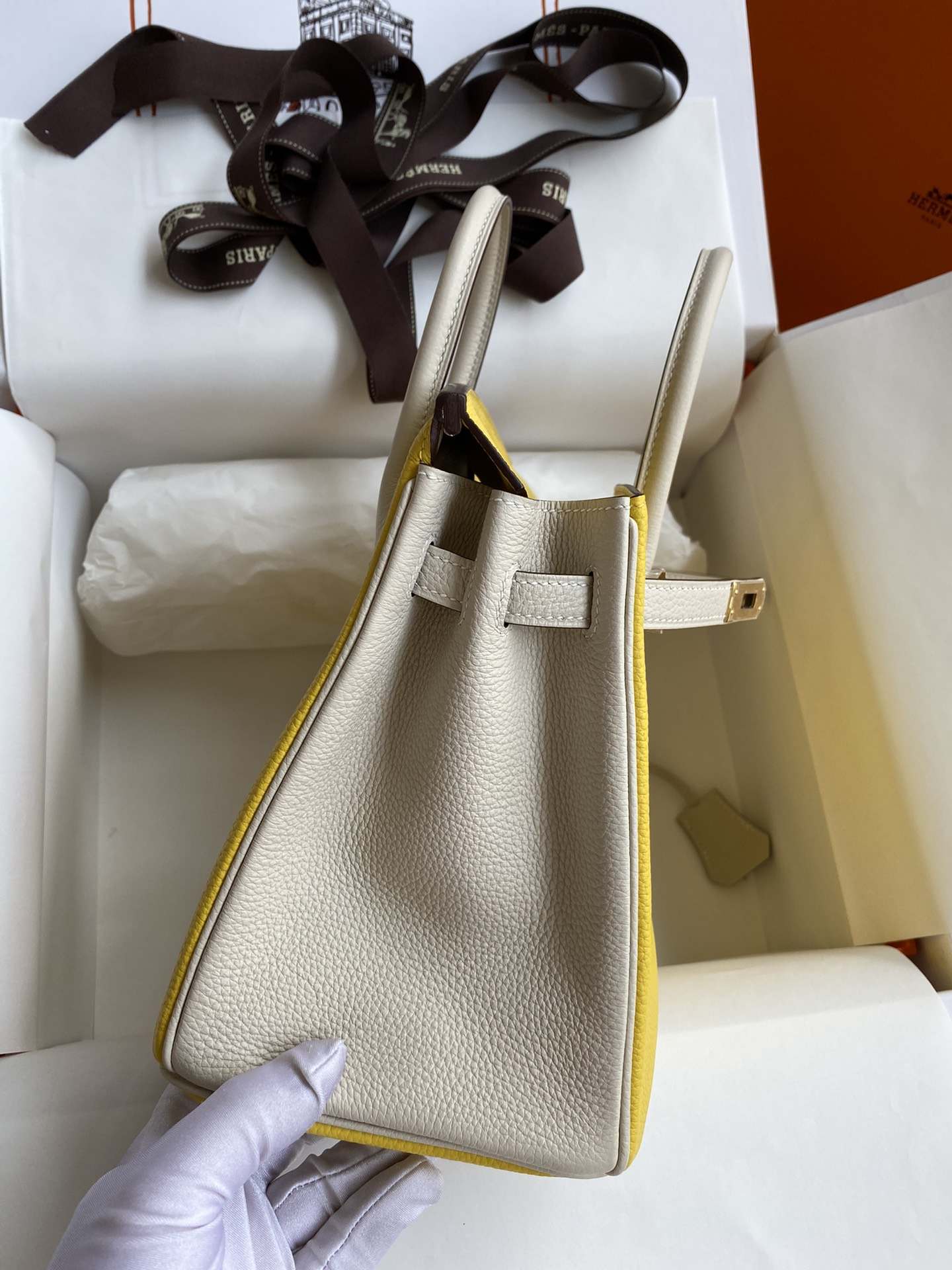 HERMES Birkin 25 Jaune De Naples&Craie Togo Gold-tone Hardware